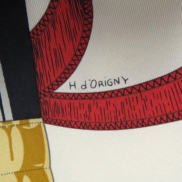 HERMES Carre EPERON D'OR Apron D'or Size 90 Silk100% Caramel/Creme - Picture 6 of 7